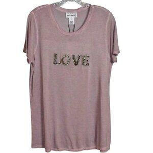 For The Republic Short Sleeve Beaded Love Tee Shirt Top Pink Size M